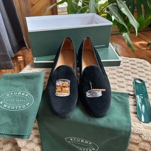 Stubbs & Wootton Black Velvet Embroidered Whiskey & Cigar Slippers